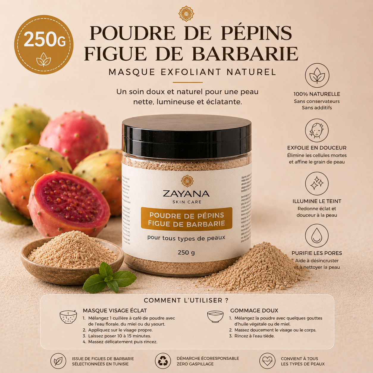 Poudre de Pépins de Figue de Barbarie – Masque Exfoliant Naturel